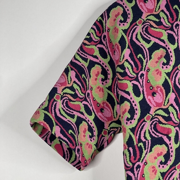 2/$30 NWT ZARA Floral Mini Shift Dress Navy Pink High Neck Short Sleeve #7305 - Picture 5 of 16